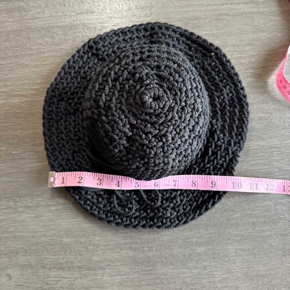Black Knit Crochet Sunhat Bow Brimmed Hat - Picture 5 of 7